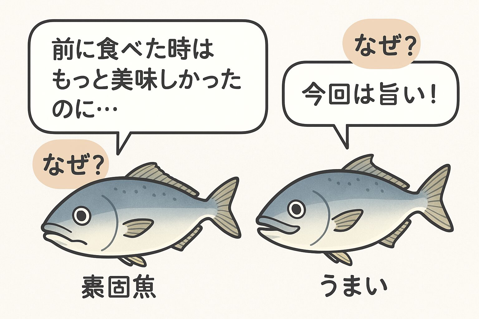 前より美味しくないのは、魚の状態や処理、時期の違いが原因。 逆に前より美味しいのも、条件が揃って“当たり個体”だったから。釣太郎