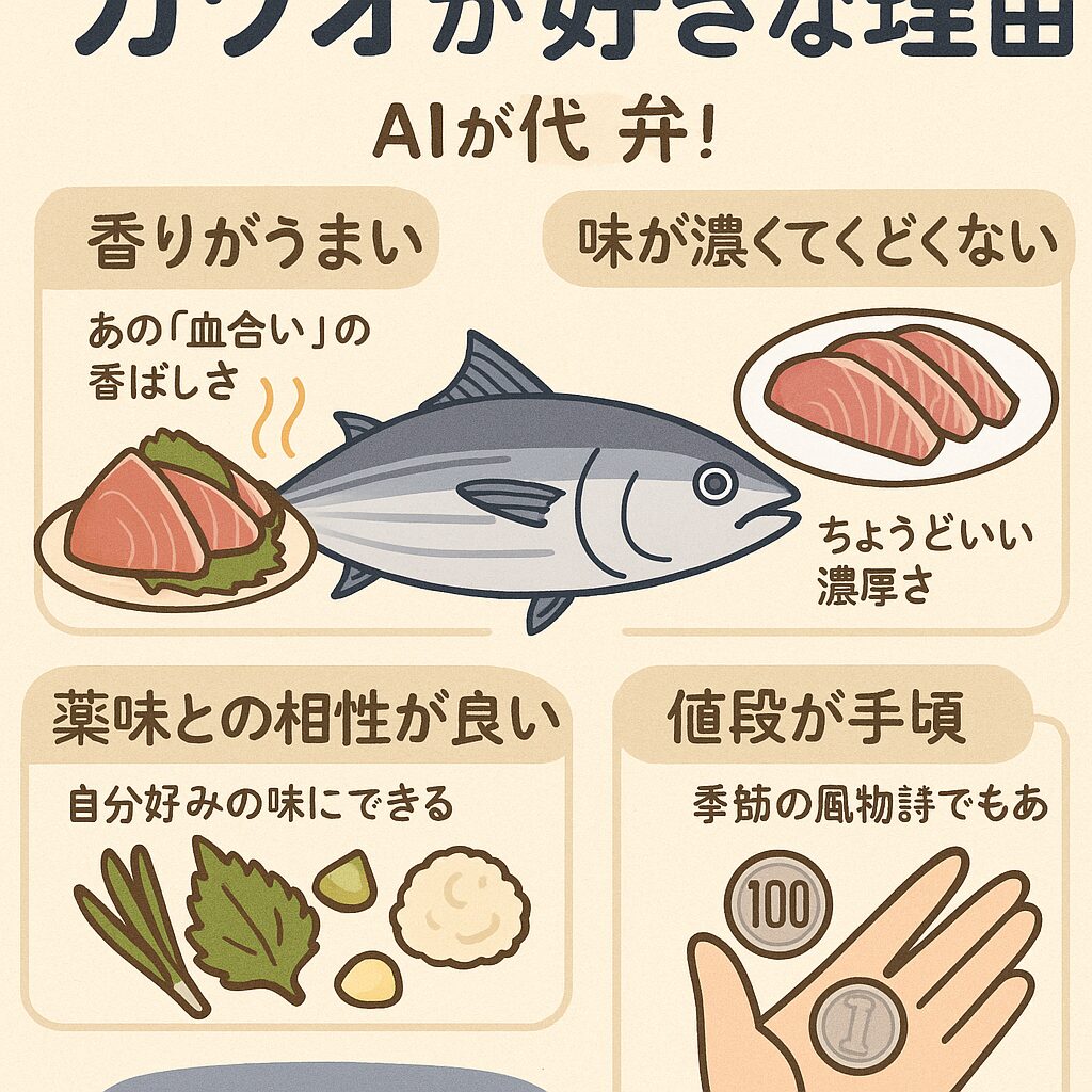 カツオの身は赤身魚でありながら脂は控えめ。本マグロのトロほどクドくなく、アジやサバよりもクセが少ない。釣太郎