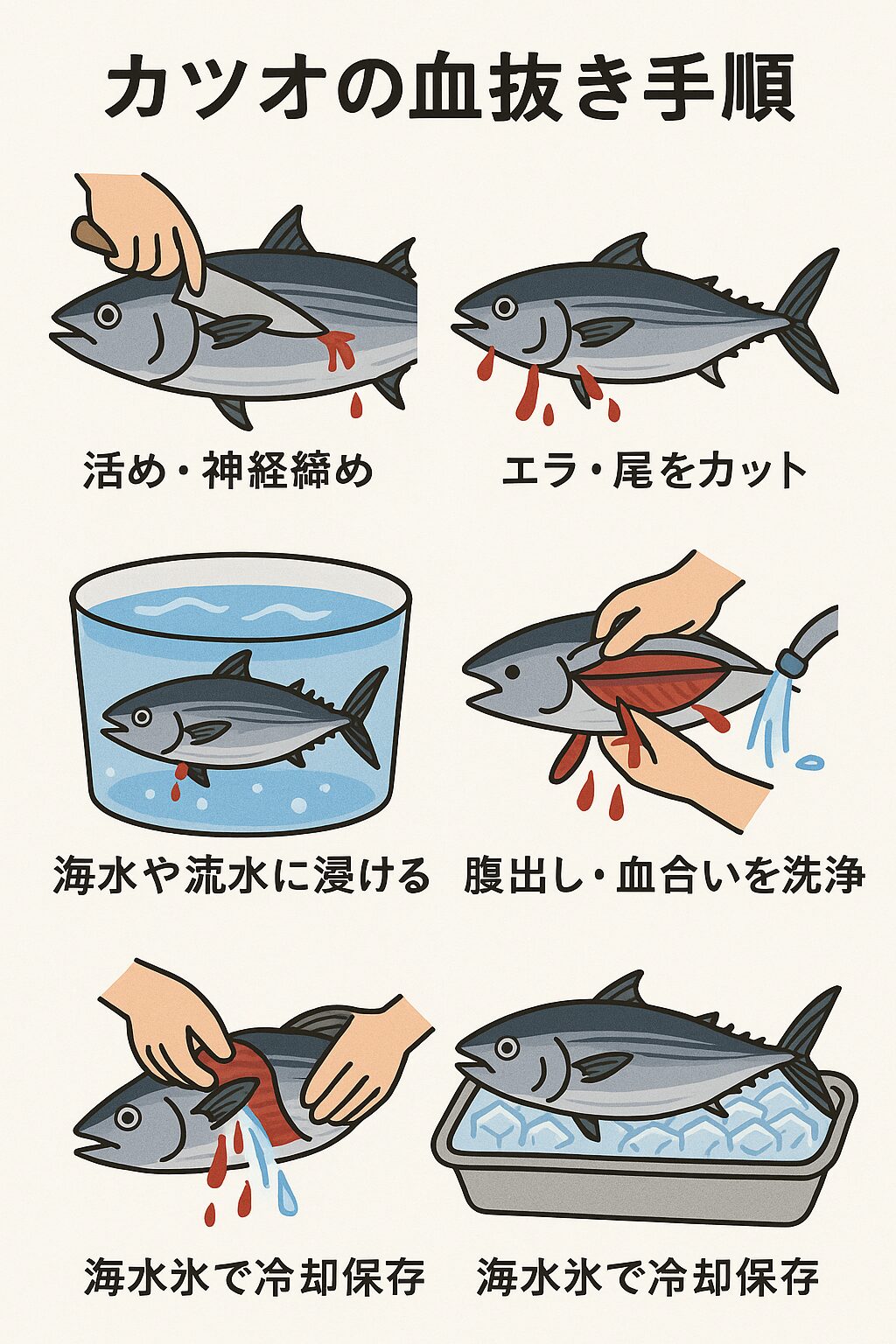 カツオのさばき方、血抜き手順マニュアル。釣太郎