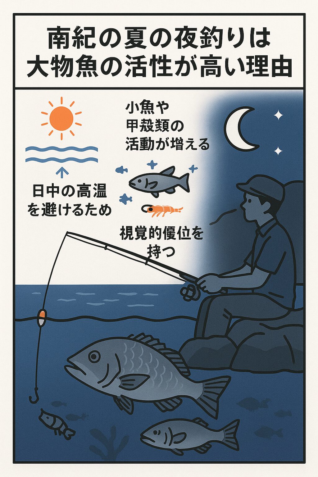 南紀の夏の夜は、大物魚にとって最高の狩猟時間。昼間の暑さを避け、夜に勝負をかけてくる個体が多くなるため、釣り人にとっては絶好のチャンス。釣太郎