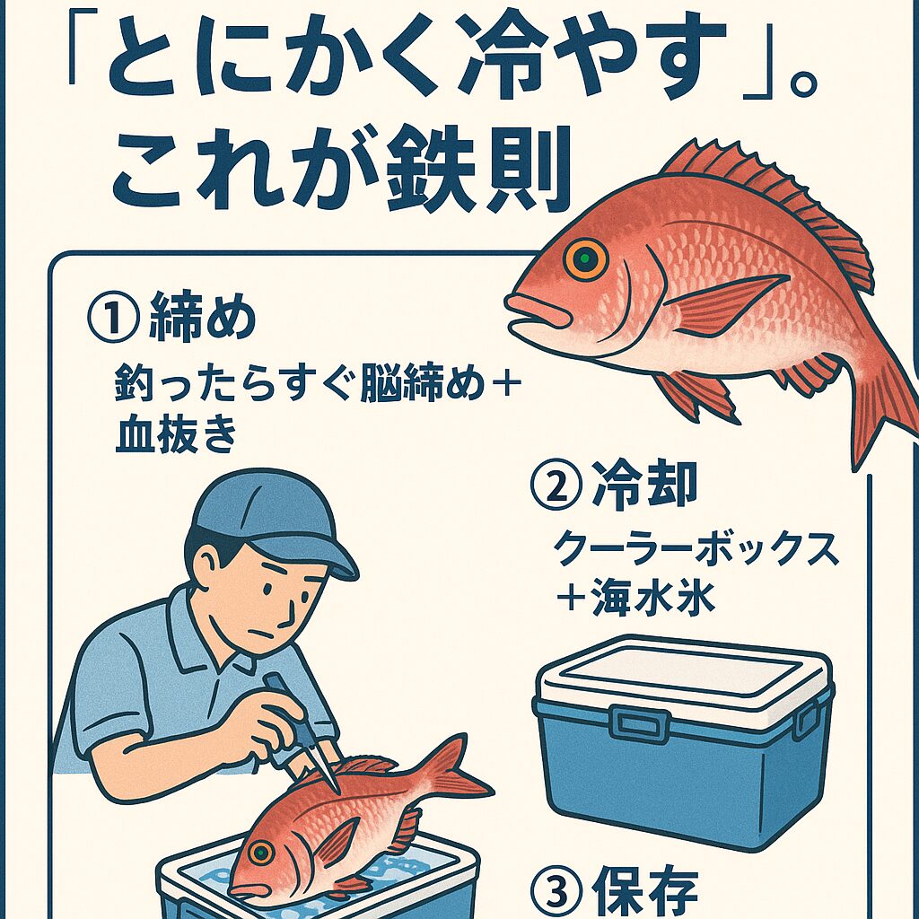 夏の釣り魚は、「とにかく冷やす」。これが鉄則。夏は釣った魚がすぐ傷む季節。釣太郎