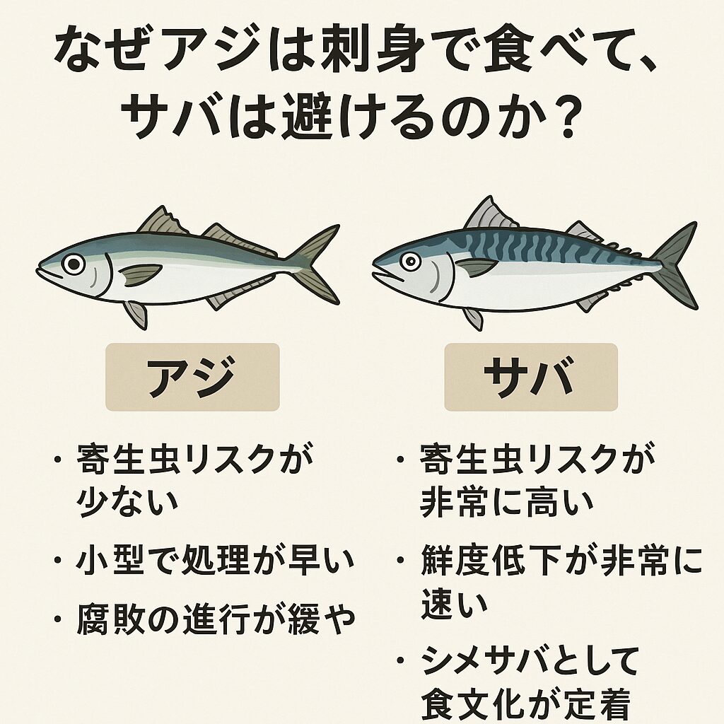 なぜアジは刺身で食べられるのに、サバは刺身で避けられるのかご説明。釣太郎