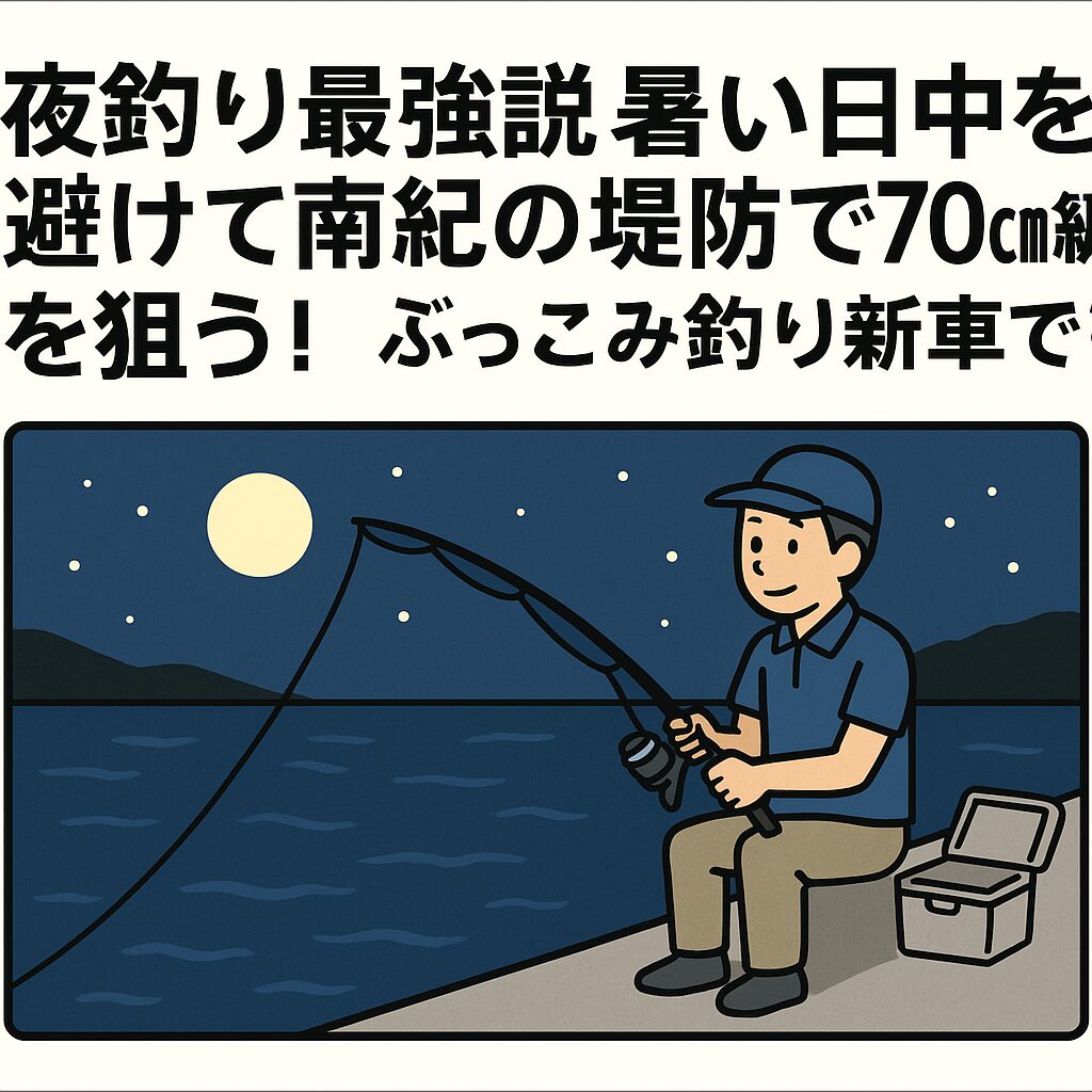 日中暑ければ暑いほど、夜釣りが気持ちがいい。南紀は70センチも射程内。足場がいい堤防でぶっこみ釣りなら初心者でも安心。釣太郎