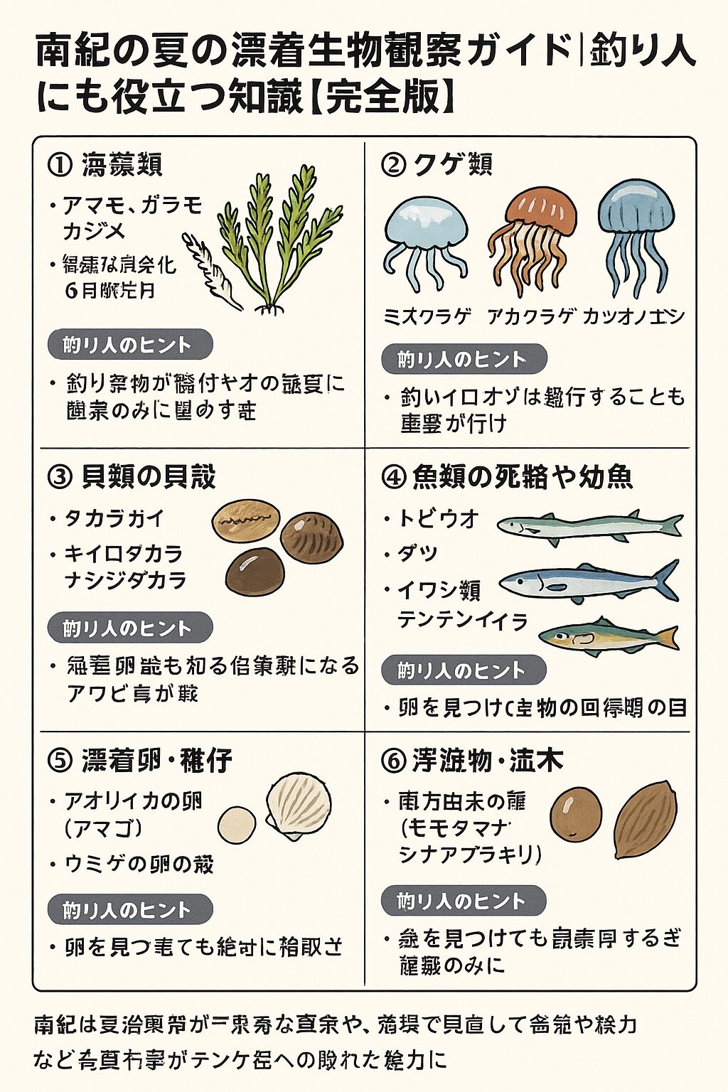 南紀の夏の漂着生物観察ガイド。釣太郎