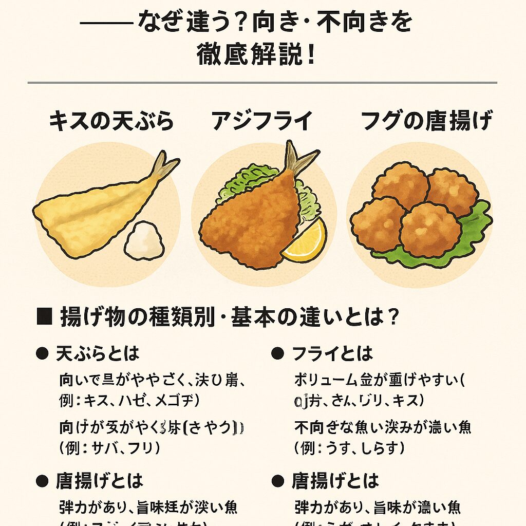 【魚の揚げ物の基本】キスの天ぷら、アジフライ、フグの唐揚げ――なぜ違う?向き・不向きを徹底解説!釣太郎