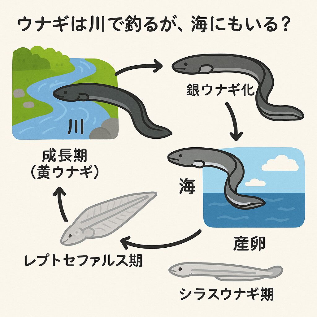 ウナギは生まれは海、成長は川というライフサイクルを確立しました。釣太郎