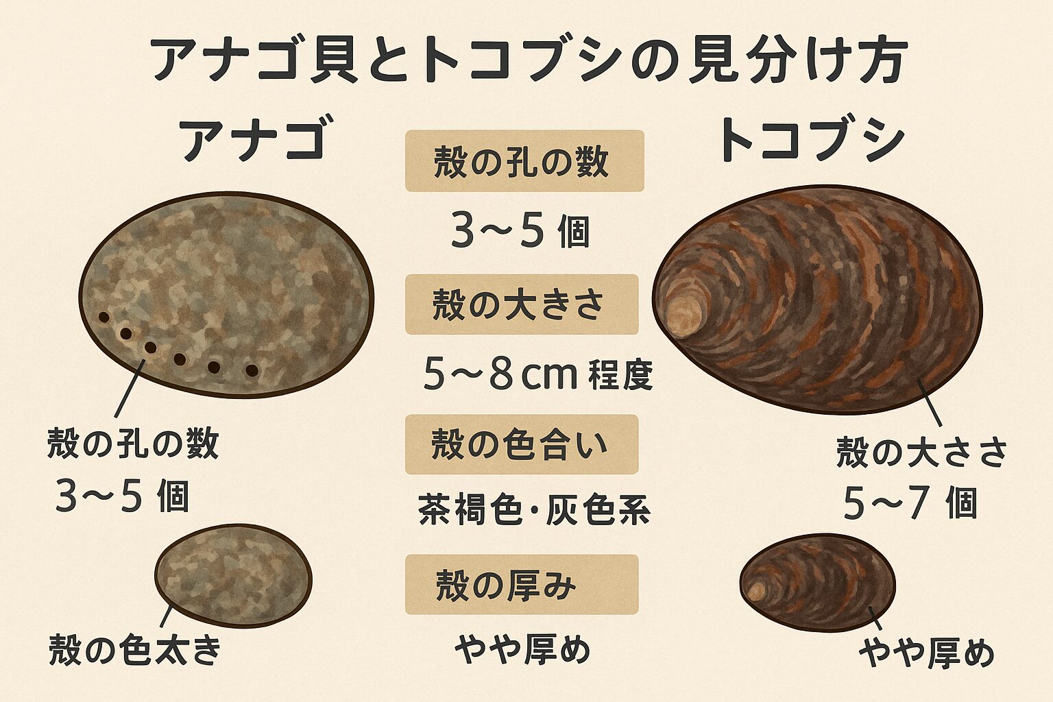 アナゴ貝とトコブシの見分け方。釣太郎