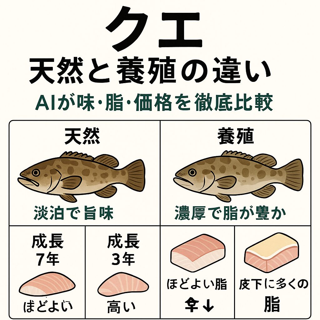 天然クエ（5kg以上）の市場価格は1kgあたり1万円以上することもあり、一尾で数十万円になることも。養殖クエは同サイズで1kgあたり5000円〜7000円程度が相場。釣太郎