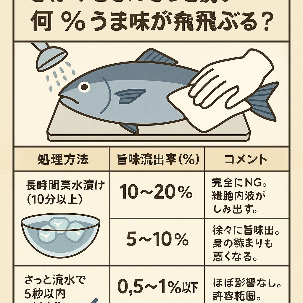 魚をさばくとき「さっと洗って拭く」ケースでの旨味流出率は1％以下。釣太郎