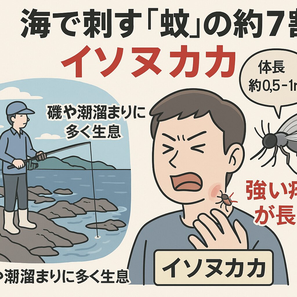 海釣り場で刺される吸血虫の約 7割はイソヌカカ。刺されると 蚊以上に痒みが強烈で長引く。釣太郎