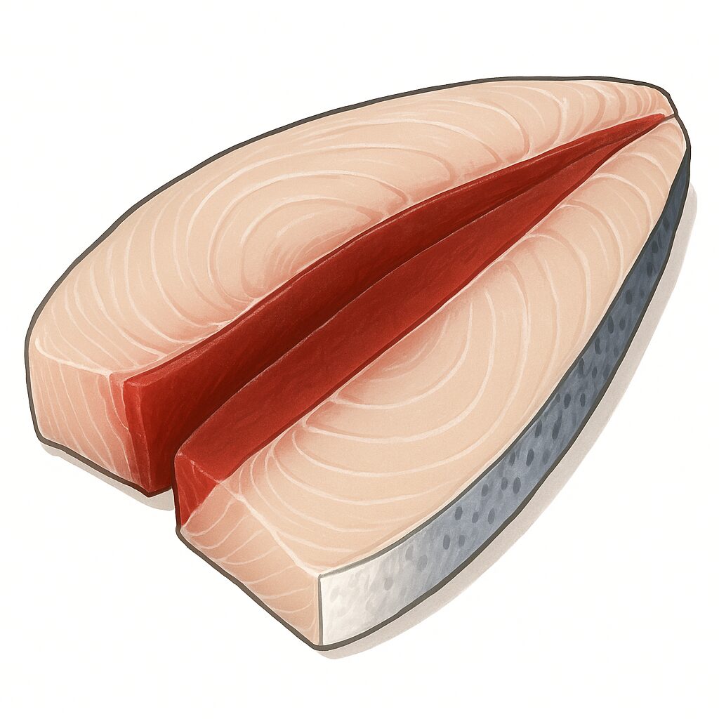 回遊魚（赤身魚）に血合いが発達しているのは、広大な海を泳ぎ続けるための持久力が必要だから。釣太郎