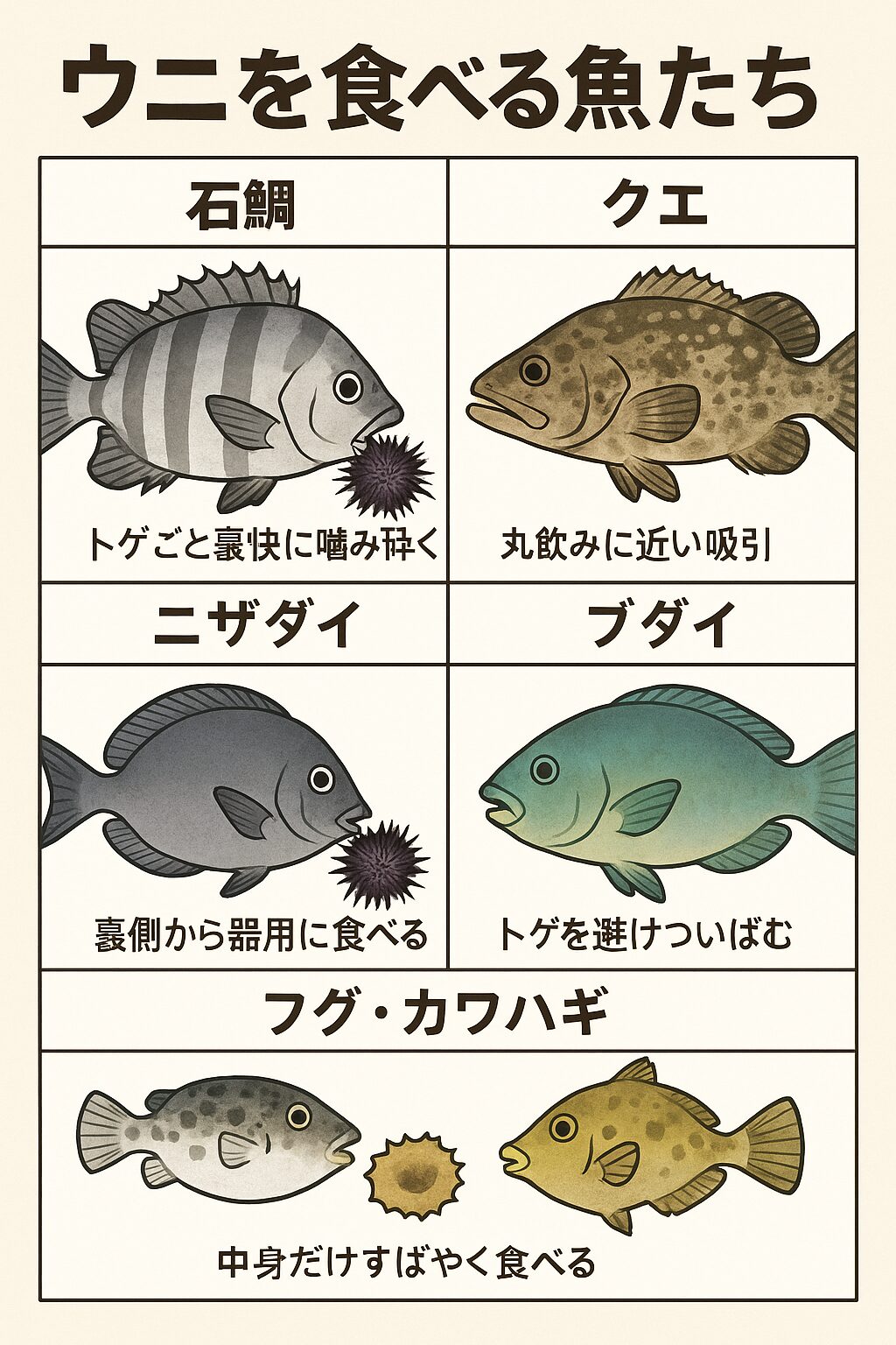【トゲごと丸かじり！？】ウニを食べる魚たちをご紹介｜石鯛だけじゃない！釣太郎