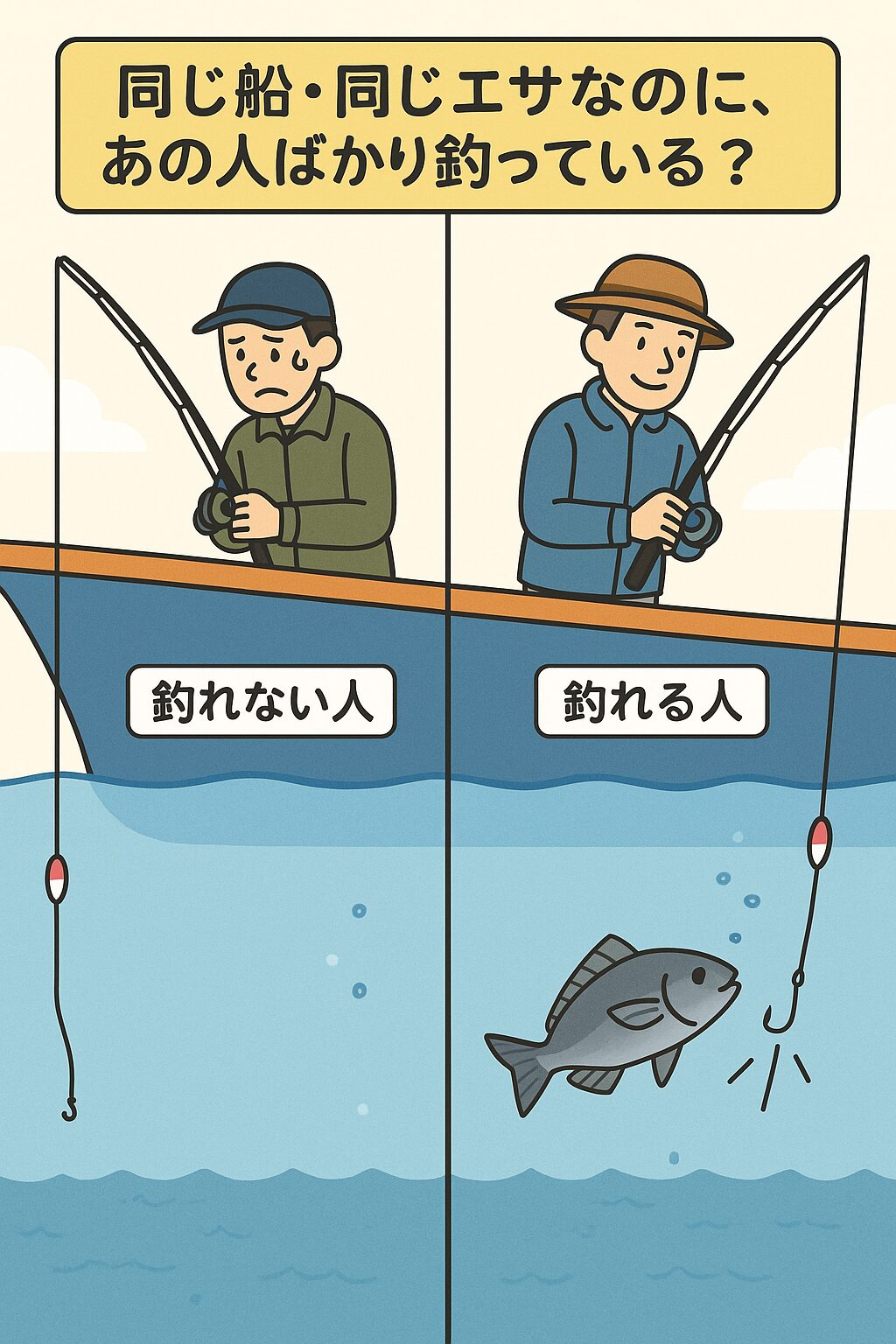 同じ船で同じエサなのに、あの人ばかり釣っている？どうして？釣太郎