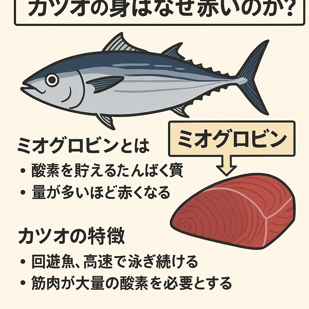 カツオの身が赤いのは「ミオグロビン」が多いから。釣太郎