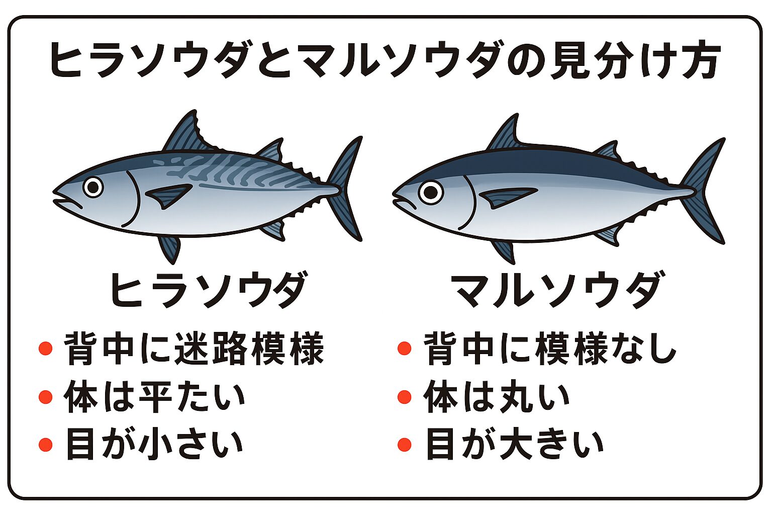 ソウダガツオ、マルソウダとヒラソウダの見分け方【釣り場ですぐ確認できる】釣太郎