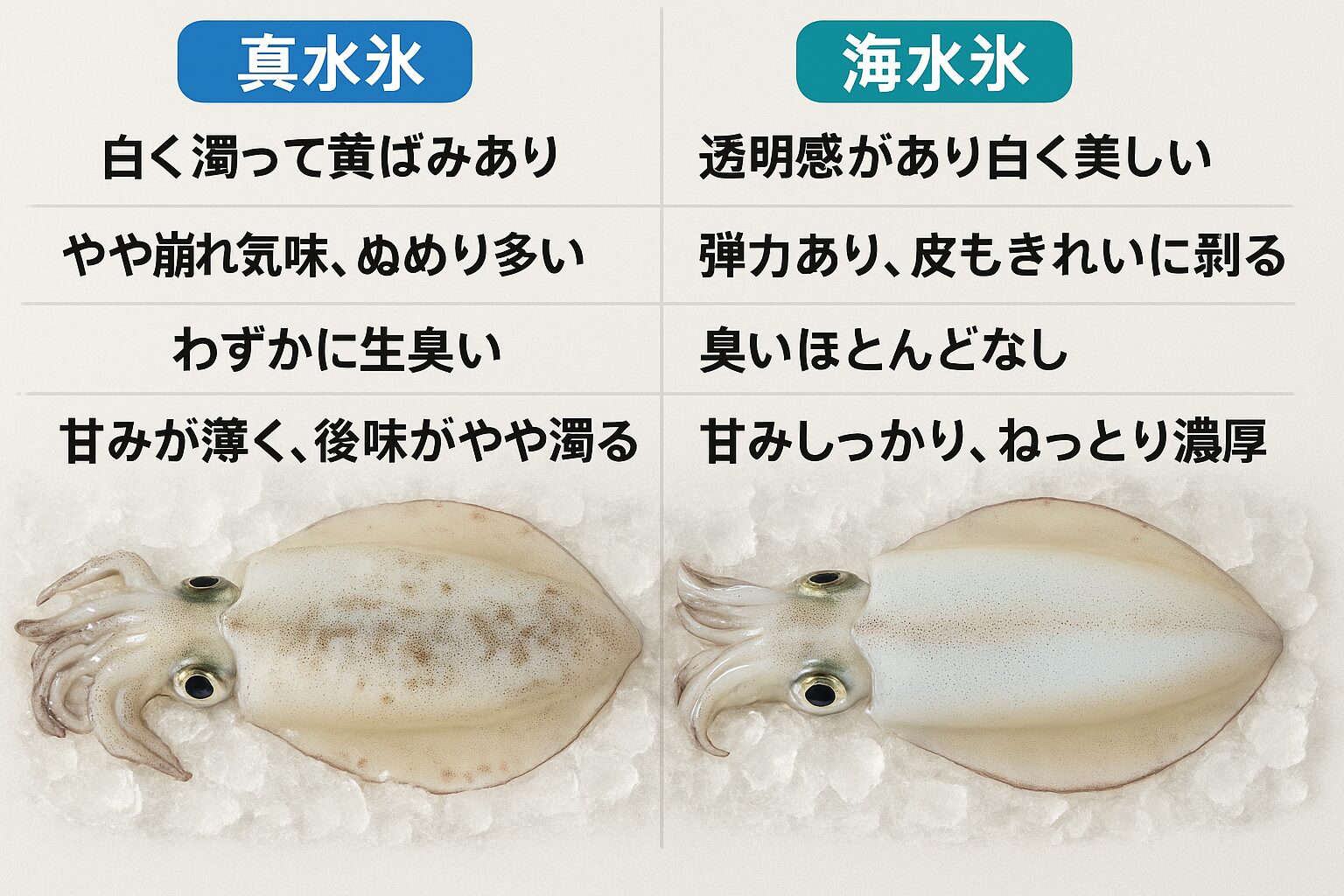 ・【実験】真水氷と海水氷で冷やしたアオリイカを比較してみた ~味・色・保存性はどう変わる?本当に海水氷がいいのか検証!~。釣太郎