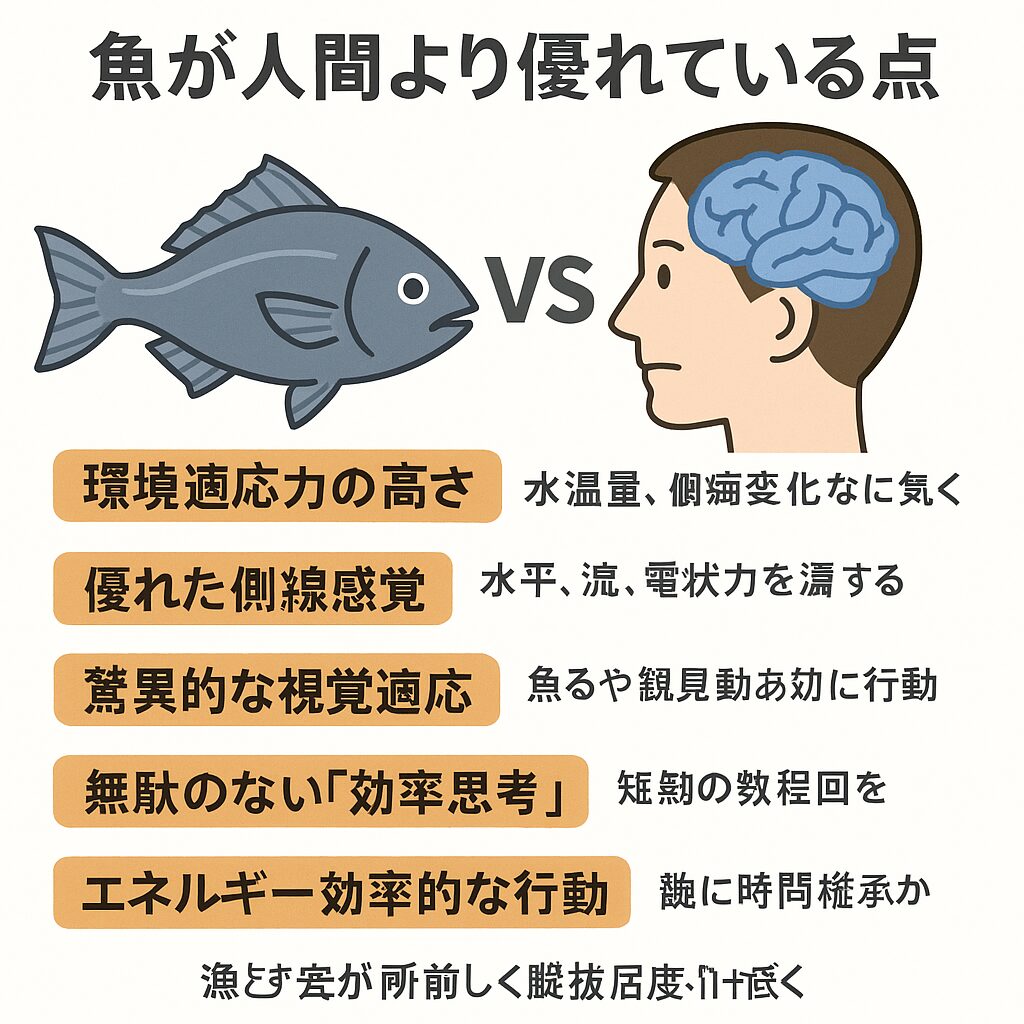 知能の「使い方」や「環境適応能力」では、魚のほうが人間を凌駕している部分も存在します。釣太郎