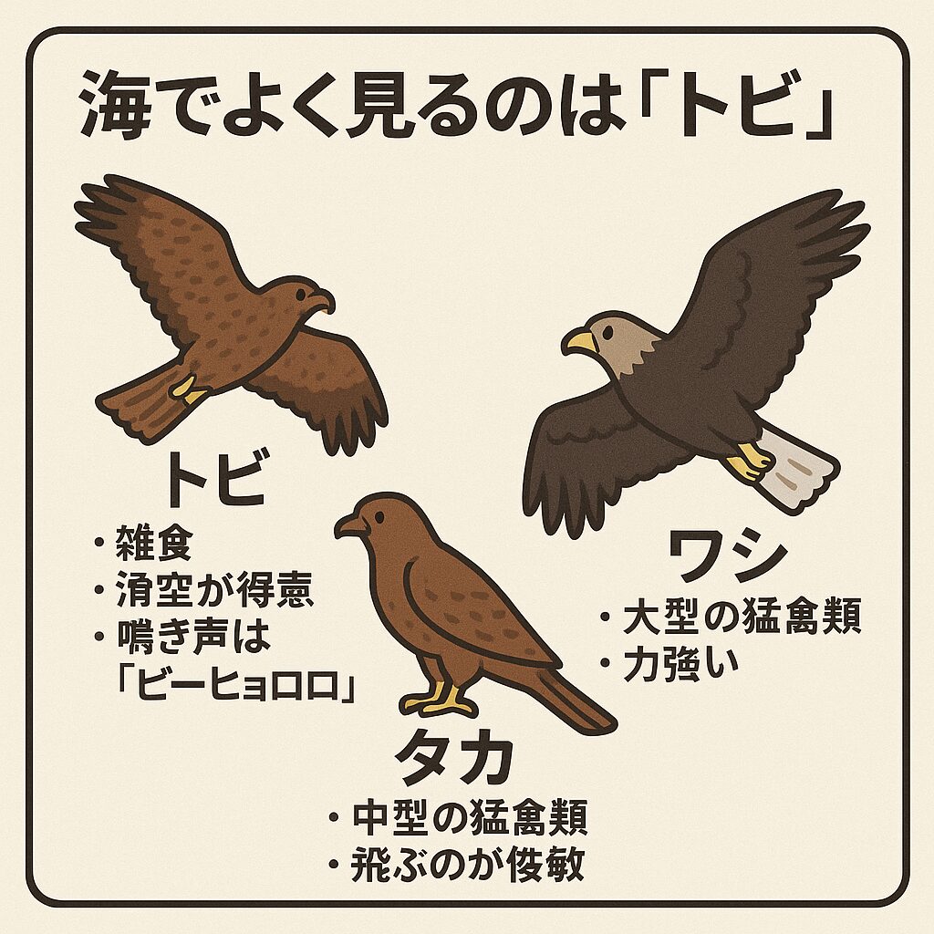 海でよく見るのは「トビ」！釣り人・海遊び必読の猛禽類徹底解説。釣太郎
