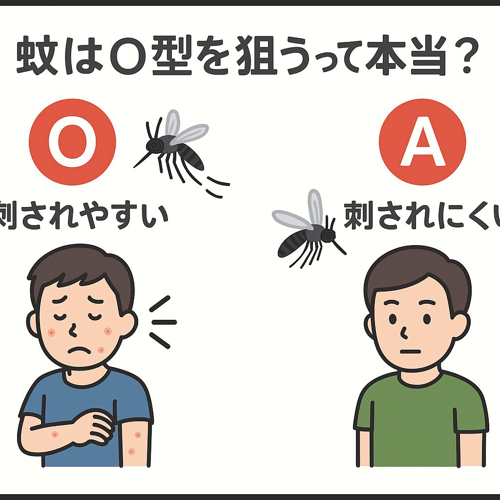 O型の人が他の血液型よりも蚊に刺されやすい傾向がある。釣太郎