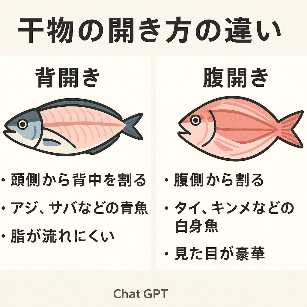 【干物の豆知識】背開きと腹開きの違いとは?どっちが美味しい?開き方の理由を徹底解説!釣太郎