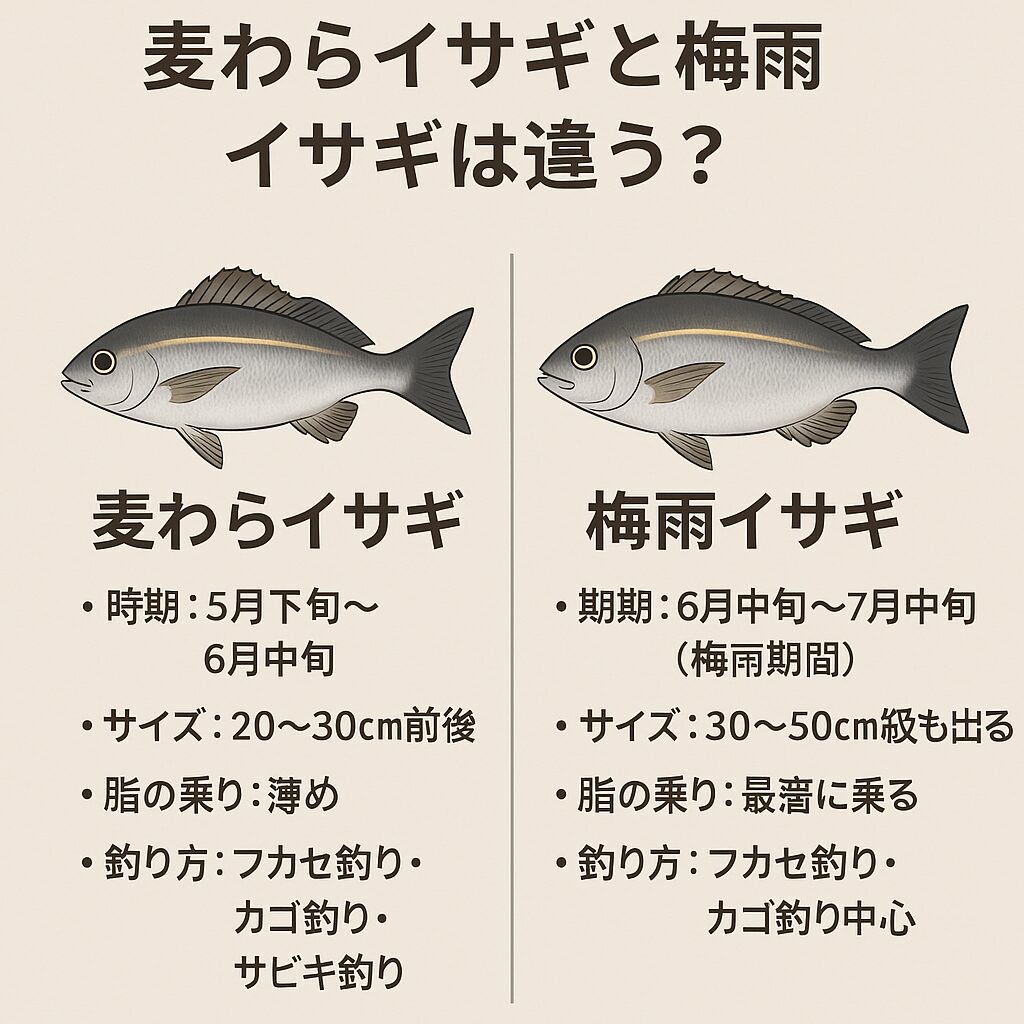 ・「麦わらイサギ」と「梅雨イサギ」は、実は同じイサギだが時期と状態が違う。釣太郎