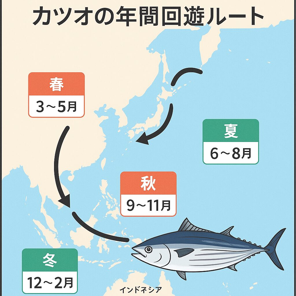 【カツオの年間回遊ルート解説】春・秋以外はどこにいる?夏・冬のカツオの居場所とは?釣太郎