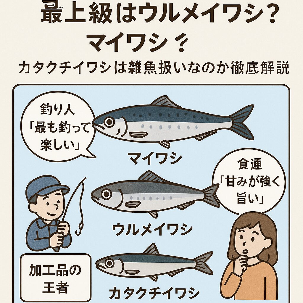「イワシ界の最上級」を決めるなら・生食・刺身なら「マイワシが王者」・加工品・出汁なら「カタクチイワシが無敵」・干物・旨味重視なら「ウルメイワシが隠れた逸品」釣太郎