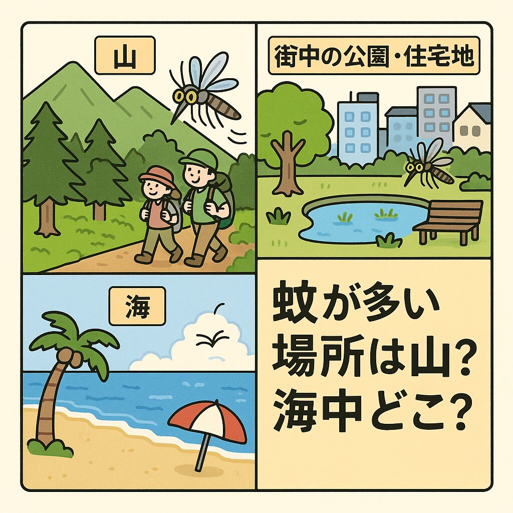 蚊が多いのは「山」や「街中」、海は比較的安全！釣太郎