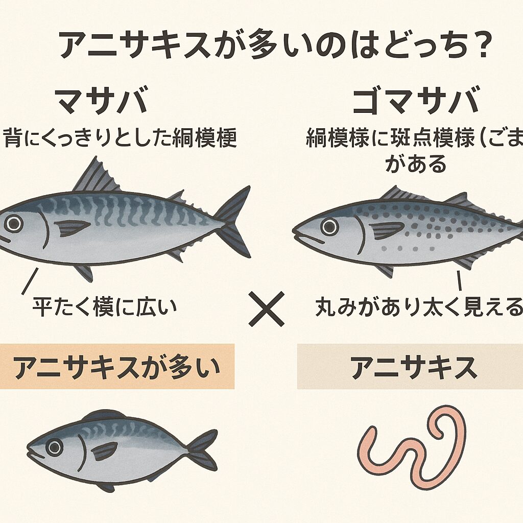アニサキスの寄生率が高いのは「マサバ」。 ゴマサバは比較的リスクが低いが、絶対安全ではない。釣太郎