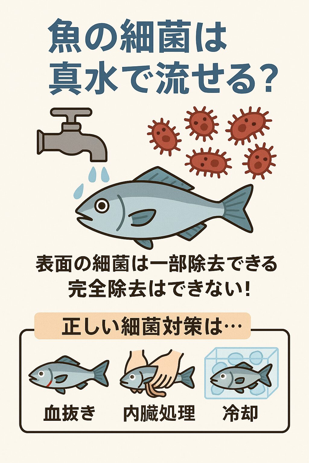 真水で魚の細菌(バクテリア)は「一部落ちる」が、完全ではない!釣太郎