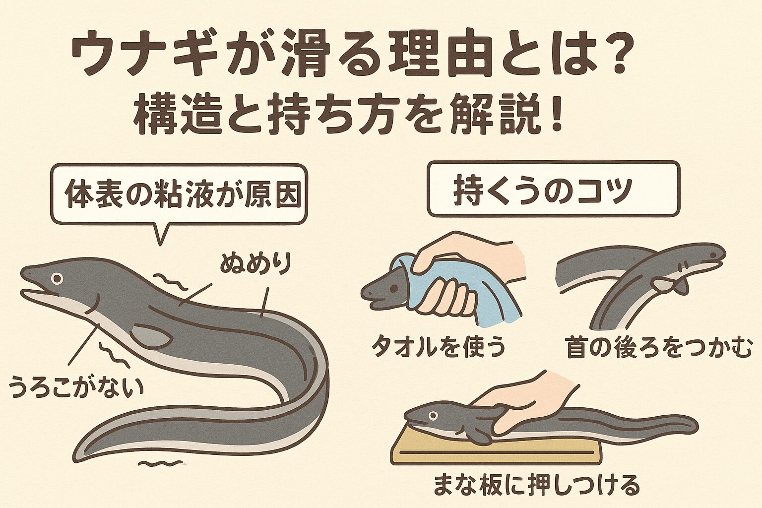 【ヌルヌルの正体】ウナギが滑る理由とは？構造と持ち方を解説！釣太郎