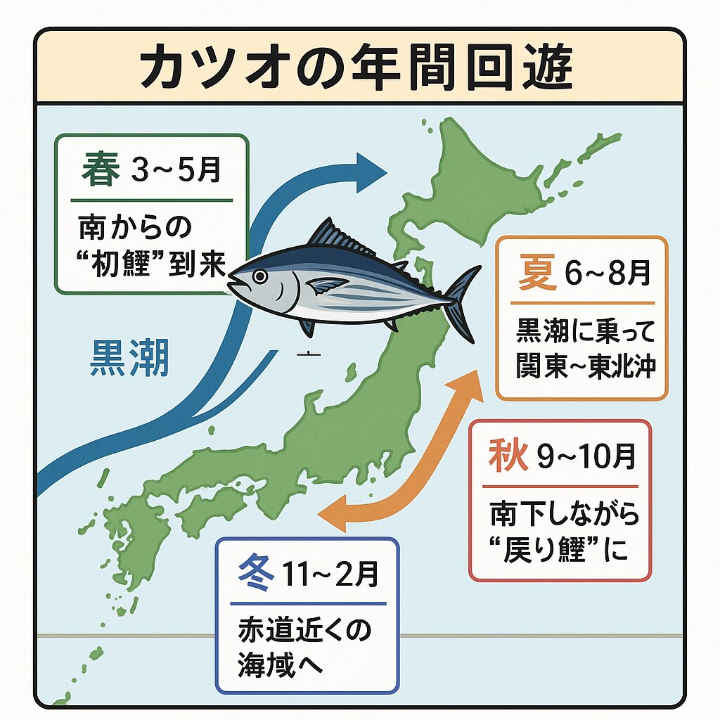黒潮がカツオを動かす！年間回遊の流れ。釣太郎