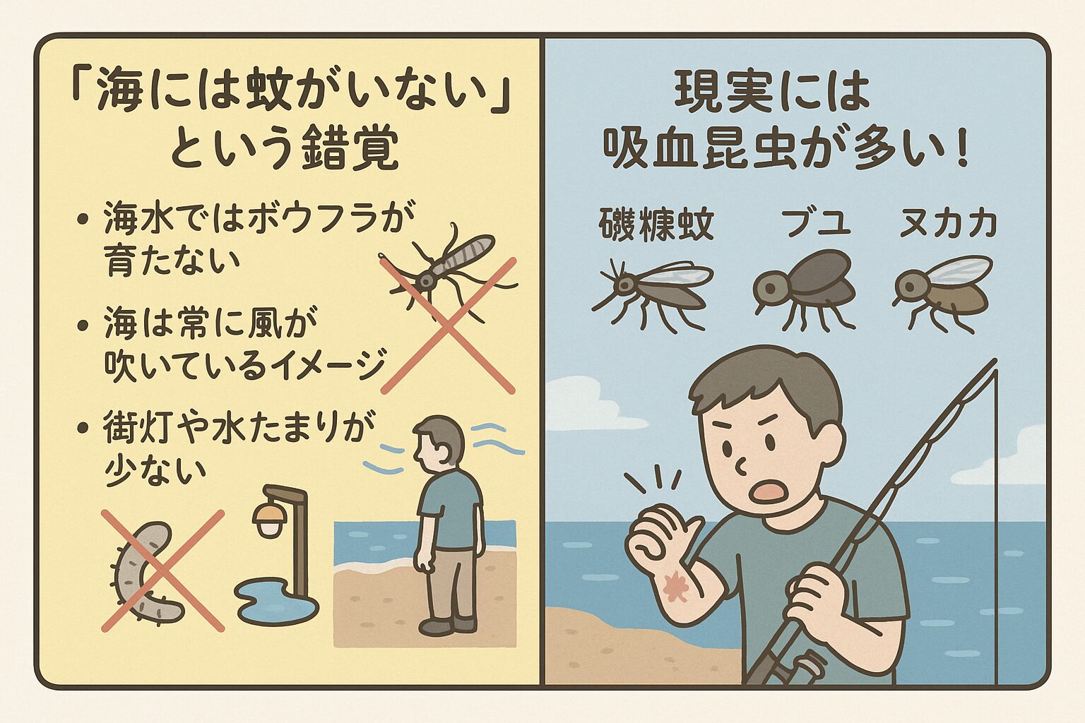 ・「海には蚊がいない」という錯覚は半分正解、半分危険。釣太郎