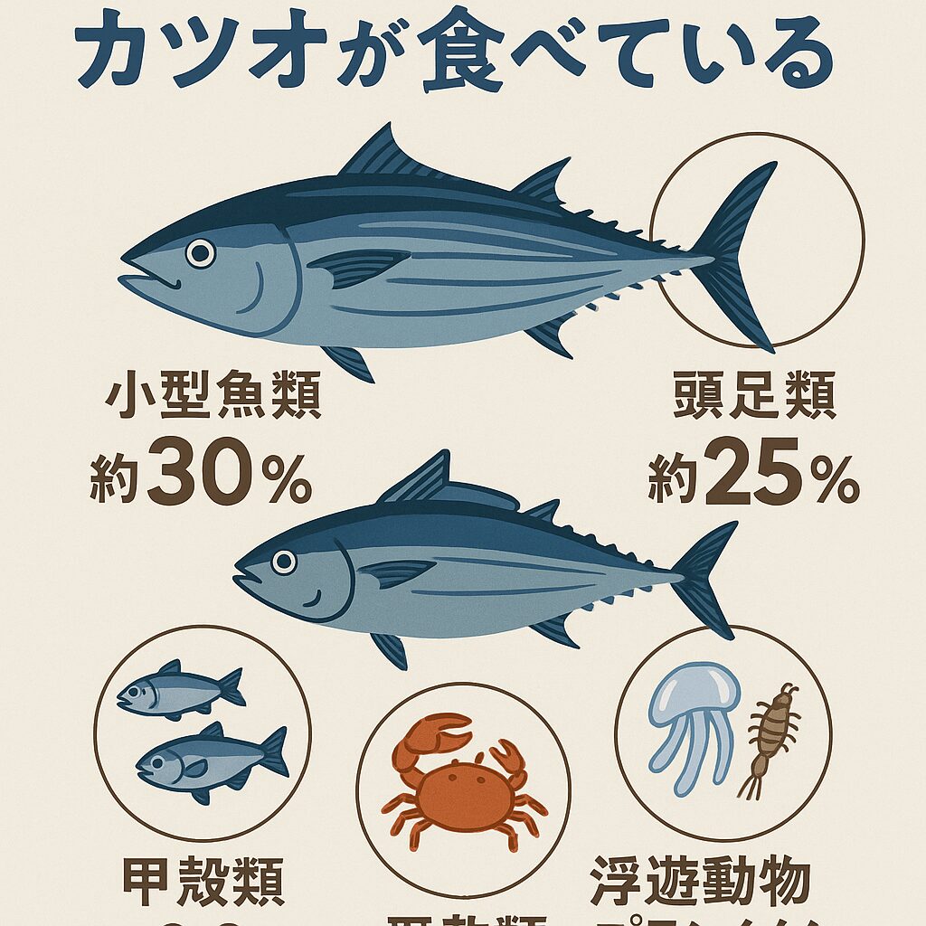 カツオは主に小魚・イカ・エビなどの動物性タンパク質を好む高速捕食者。釣太郎