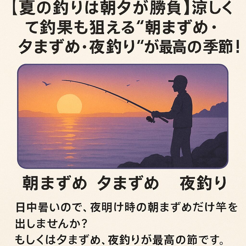 朝夕だけの短時間釣行が人気の理由。短時間でも魚が釣れる「時合」に集中できる ・家族サービスや仕事の前後でも行ける ・道具の準備や片付けもシンプルで済む ・「暑さ対策」が不要に近い。釣太郎 つまり、コスパの高い釣りができるということです。釣太郎