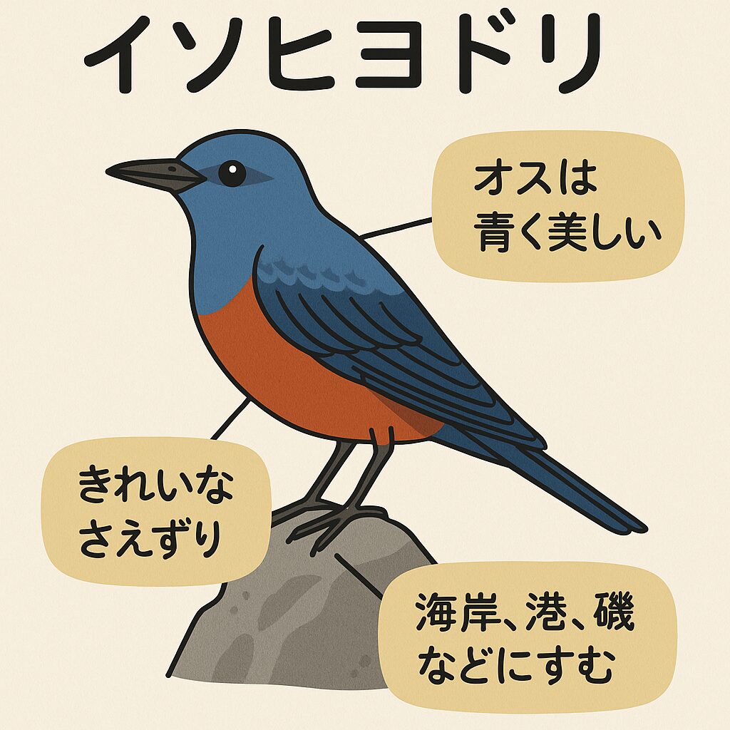 イソヒヨドリは日本各地で通年見られる留鳥です。釣太郎
