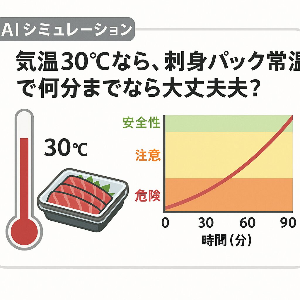 【AIシミュレーション】気温30℃の夏日に刺身パックを常温放置すると何分で危険？食品衛生の目安を徹底解説！釣太郎