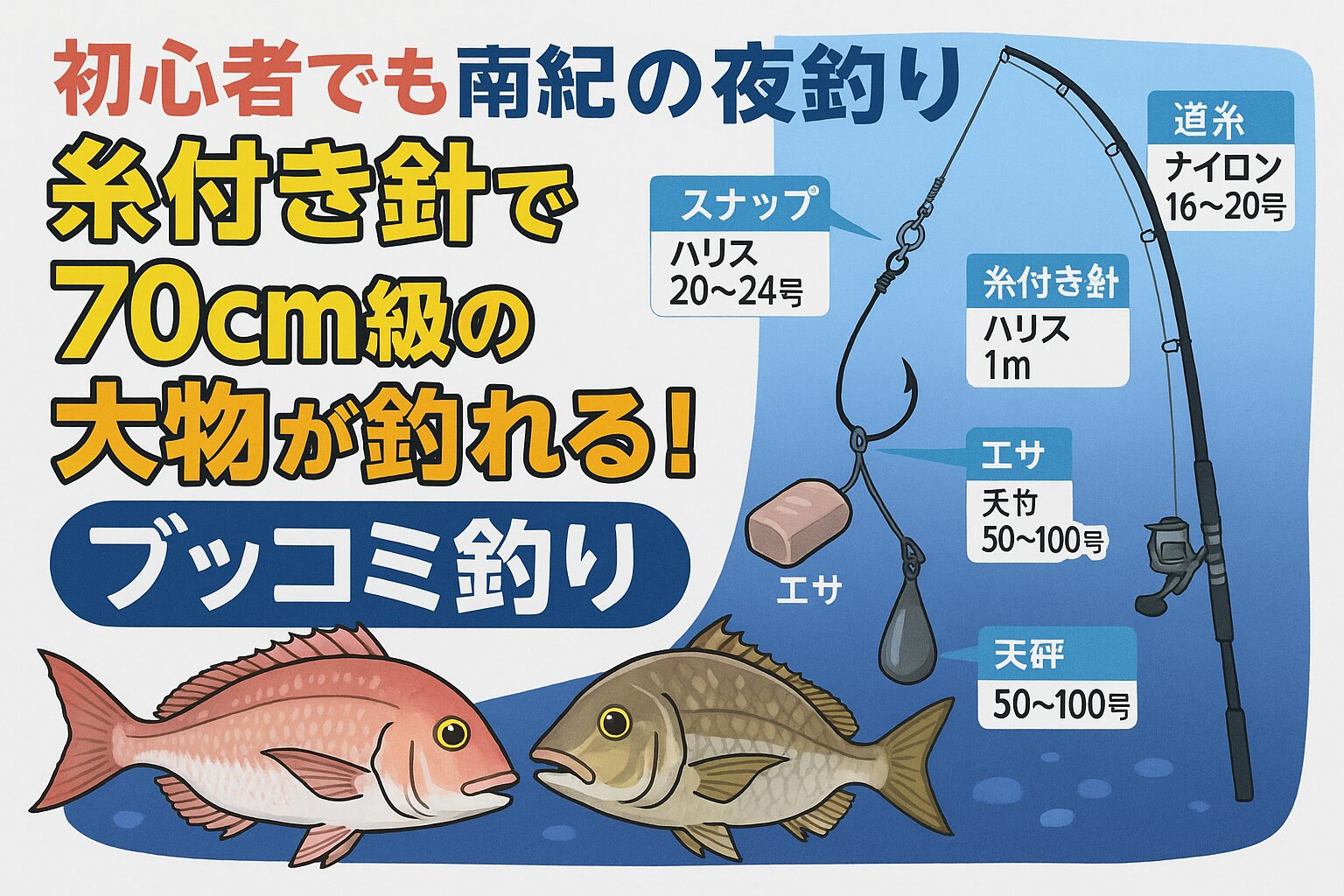 【初心者必見】南紀の夜釣りで70cm級の大物を狙える！糸付き針で簡単ブッコミ釣り体験。釣太郎