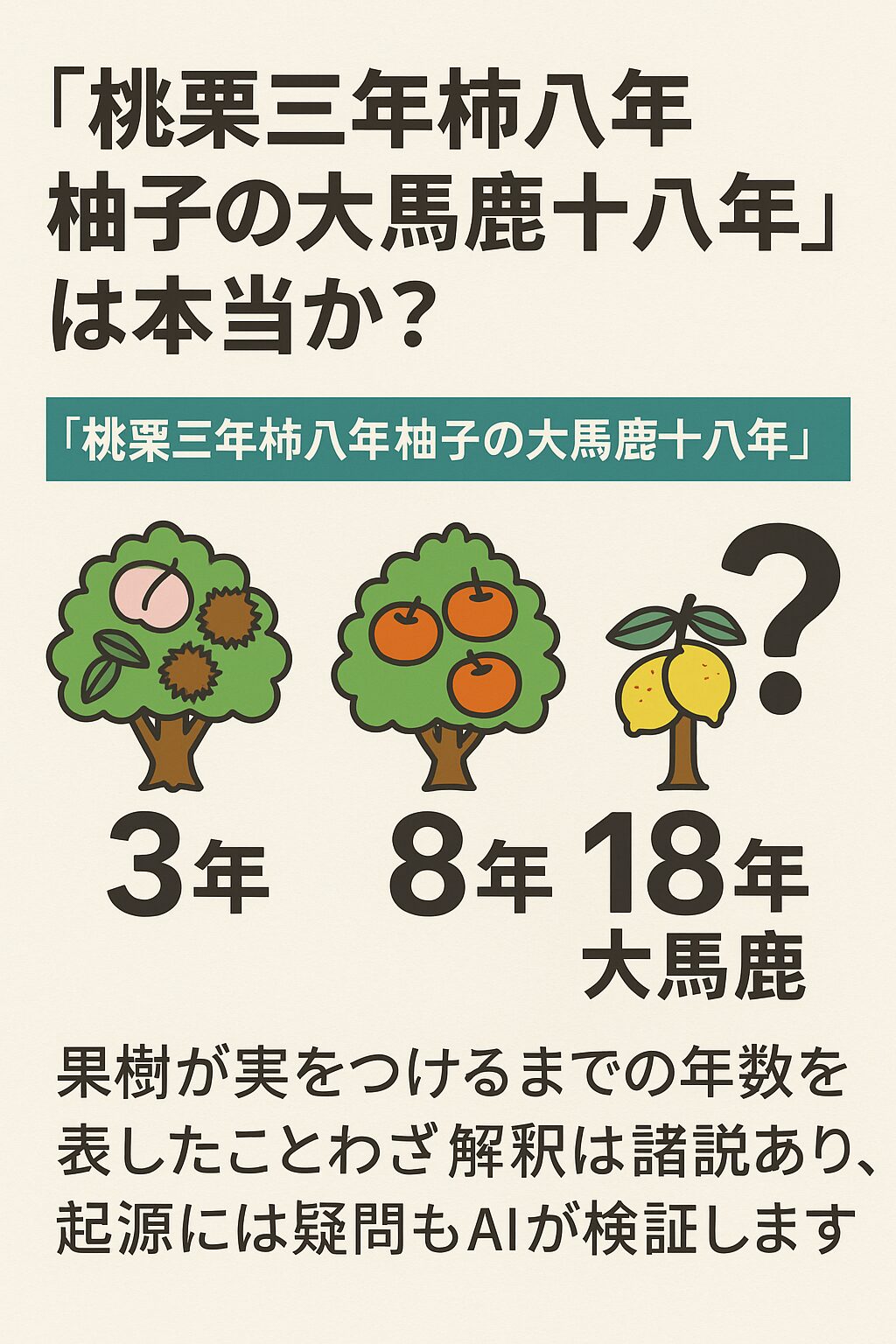 【AI検証】「桃栗三年柿八年柚子の大馬鹿18年」は本当か？果樹の成長速度を科学的に調べてみた！釣太郎