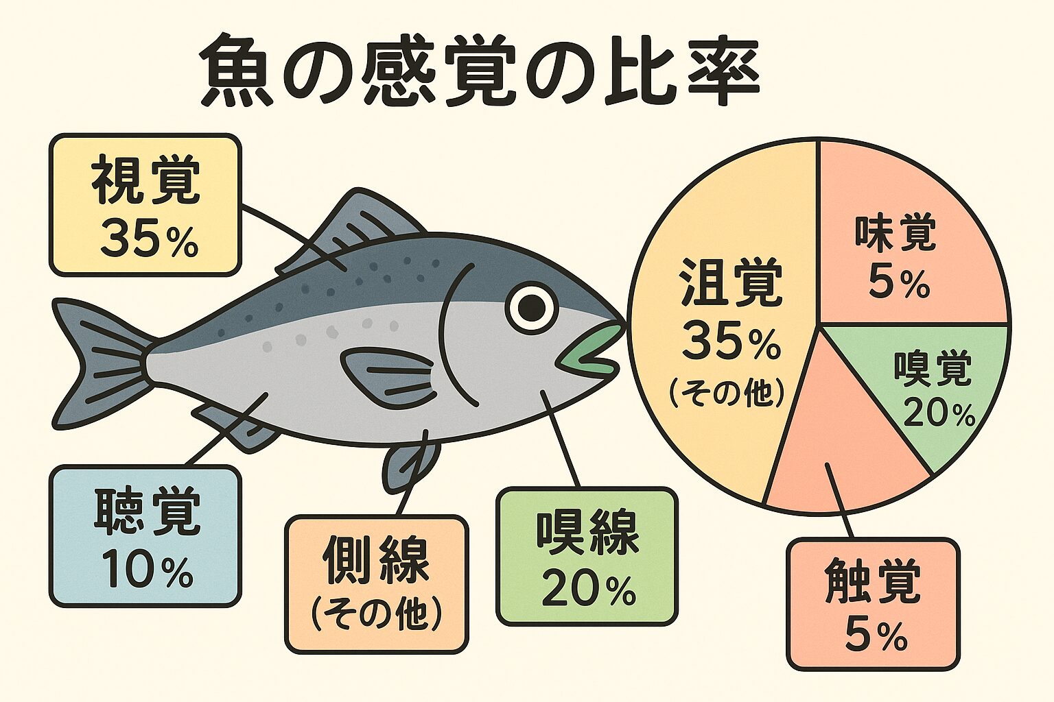 魚の世界は「五感＋側線」でできている 魚は人間と異なる感覚バランスで世界を認識しています。釣太郎