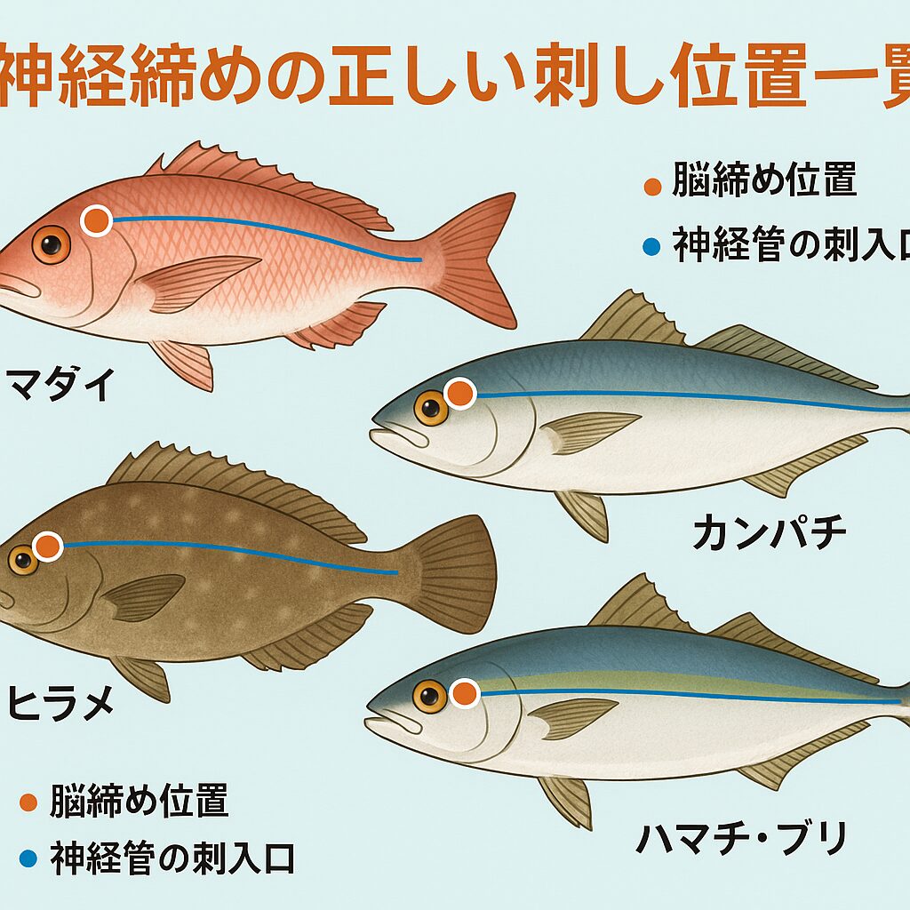 【保存版】神経締めの正しい刺し位置一覧!魚種別にプロの技術を徹底解説|AI監修。釣太郎