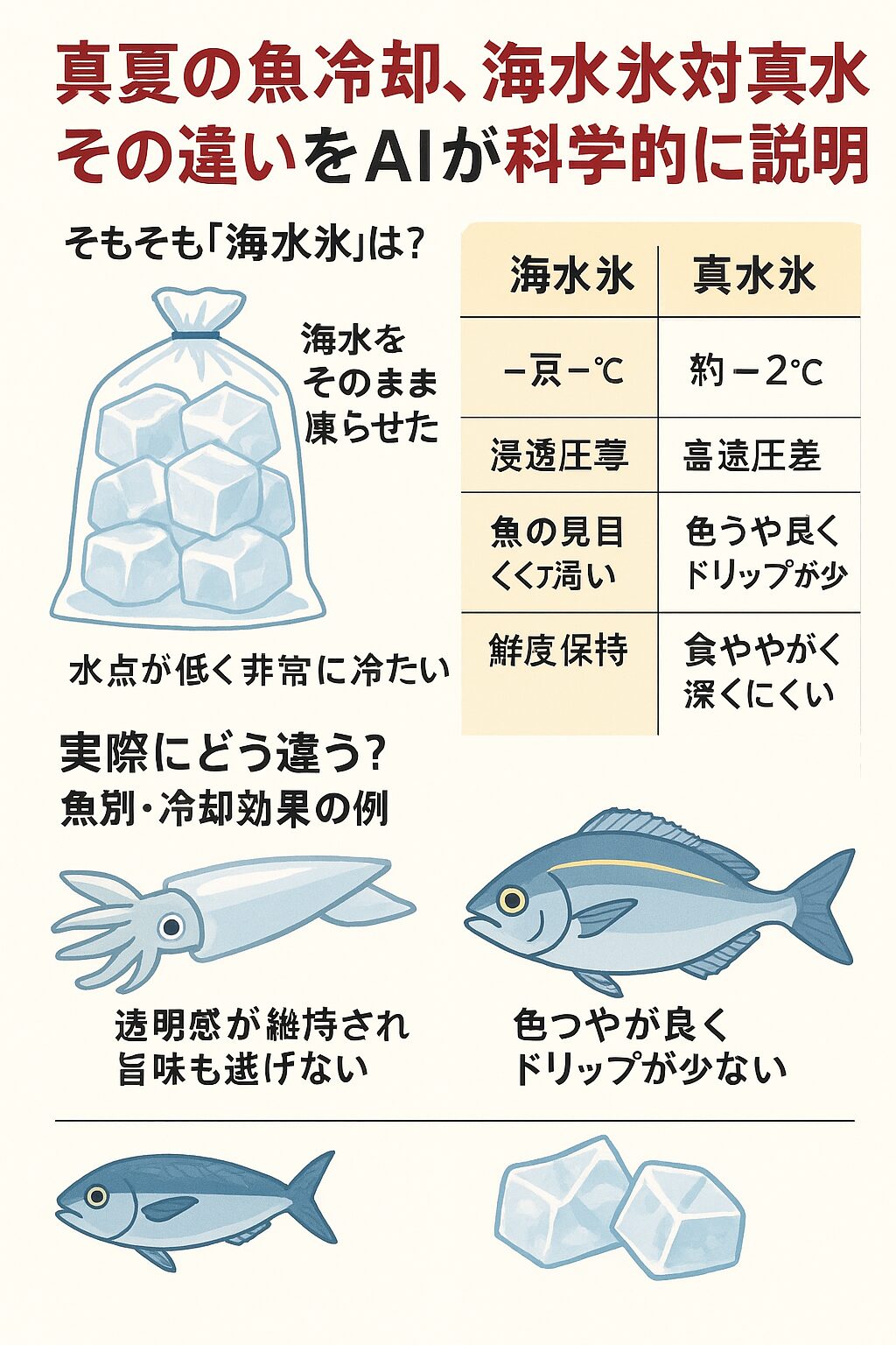 【真夏の魚冷却】海水氷 vs 真水氷、どっちが正解？AIが科学的に徹底解説！釣太郎