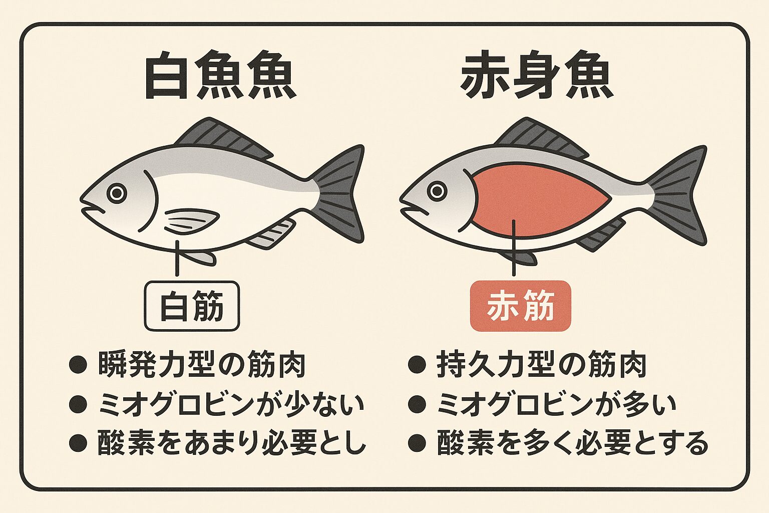 釣り人や魚を扱う人なら知っておきたい、白身魚と赤身魚の構造の違い解説。釣太郎