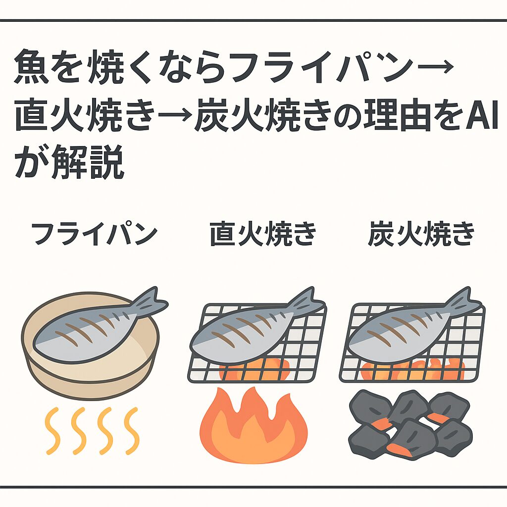 【AIが科学で徹底解説】魚を焼くならフライパンより直火焼き、そして炭火焼きが一番美味い理由。釣太郎
