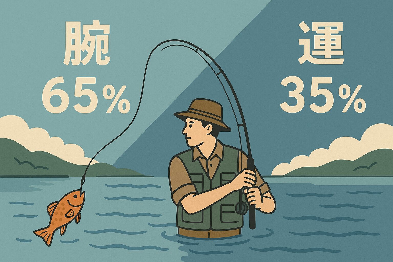 釣りは腕前70%、運30%**の割合で釣果を左右する。釣太郎