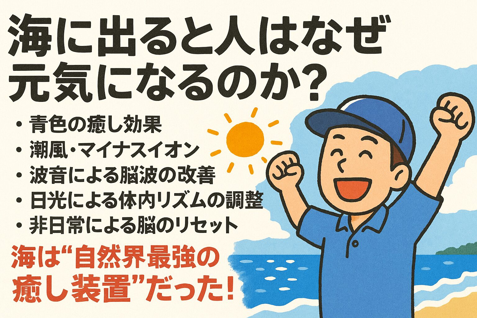 海に出ると人が元気になるのは、単なる気分転換ではありません。 脳・神経・身体・心――あらゆる面から、科学的に裏付けされた回復の連鎖反応が起きているのです。釣太郎