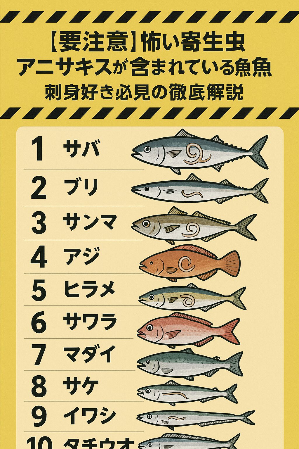 怖い寄生虫アニサキスが含まれている魚ベスト10！刺身好き必見。釣太郎