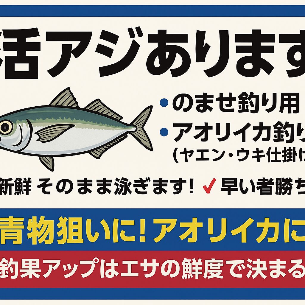 活アジあります。のませ用＆アオリイカ釣り用。釣太郎