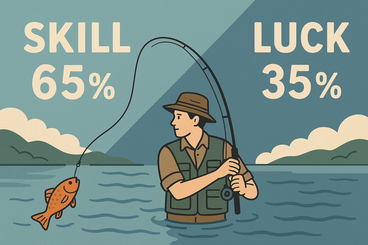 釣りの結果を左右する割合は**腕65％、運35％。釣太郎