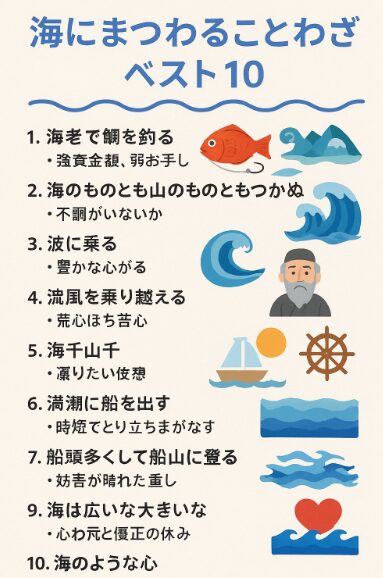 海に関することわざは、・人生の知恵 ・人間関係の処世術 ・自然への畏敬 など、私たちが生きるうえでの教訓がたっぷり詰まっています。釣太郎